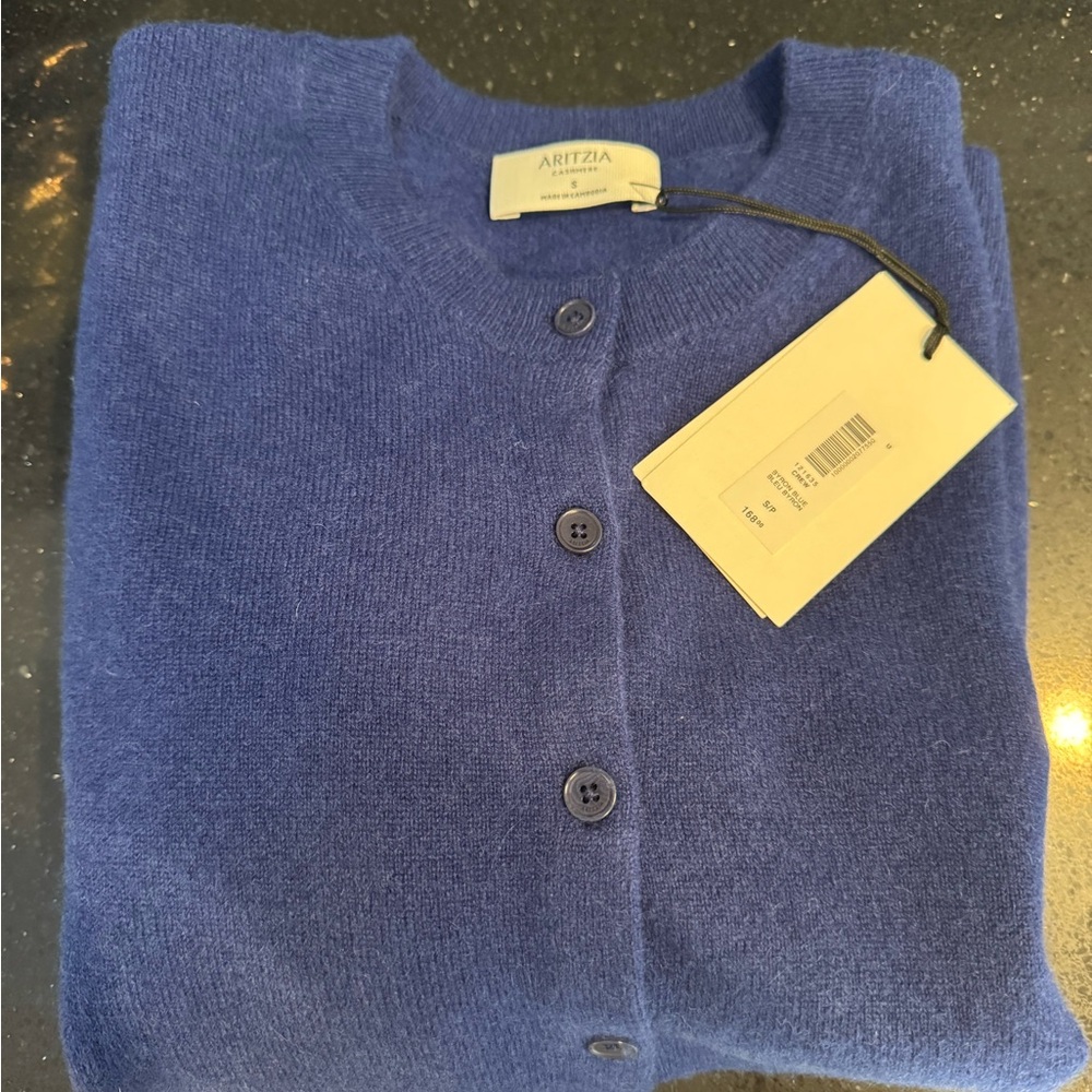 NWT Aritzia Byron Blue Cashmere Knit Cardigan New With Tags size Small